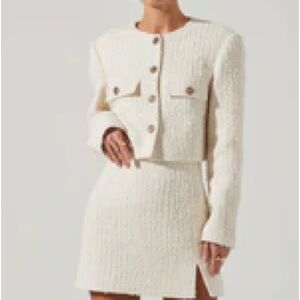 ASTR Covina Chic Cream Tweed Cropped Blazer Jacket NWT